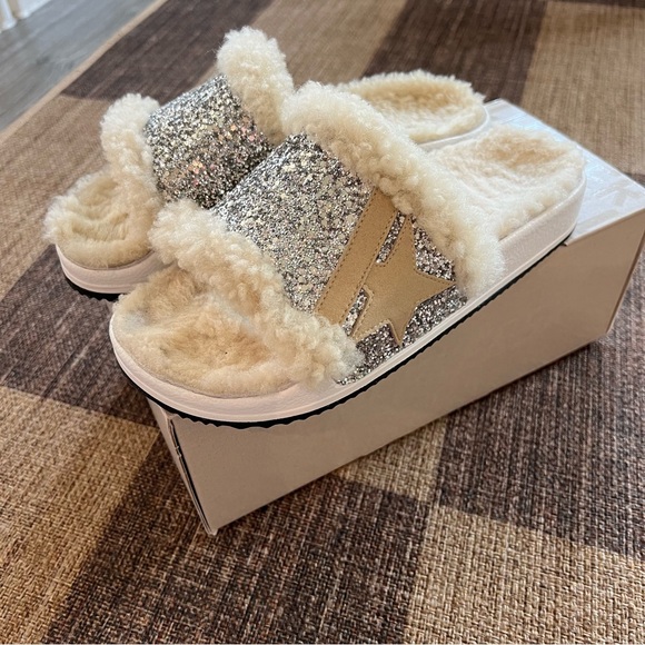 Golden Goose Shoes - Golden goose Poolstar Genuine Shearling & Glitter Slide Sandal